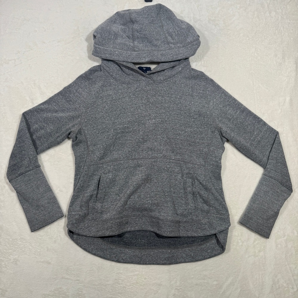 Gap Hoodie Women L Gray Faux Shearling Lined Hood Pullover Thumbhole Athleisure